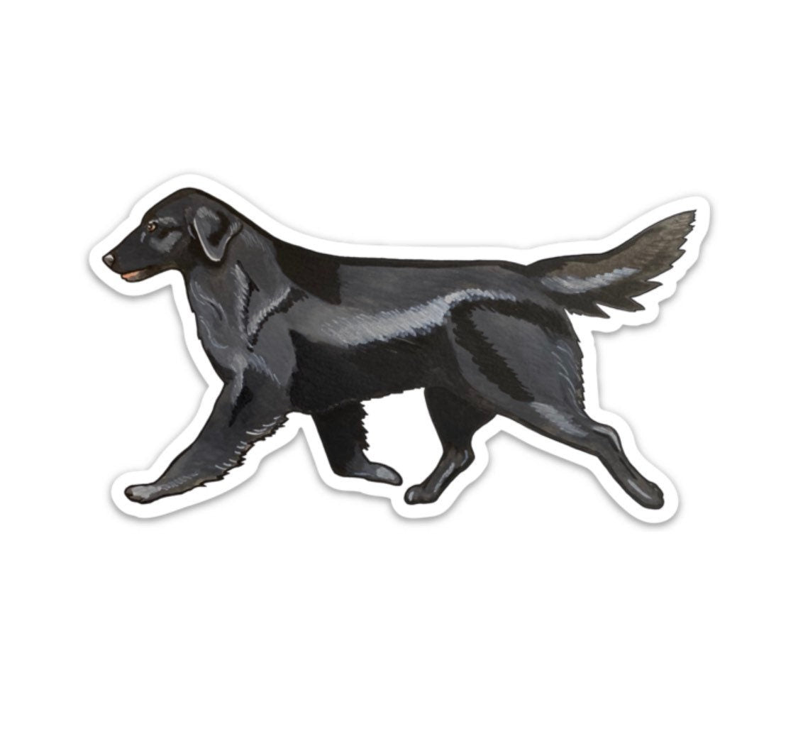 Black Flat-Coated Retriever Flattie Trotting Gaiting 5" Die Cut Vinyl Sticker Decal: Durable Matte-Finish Active