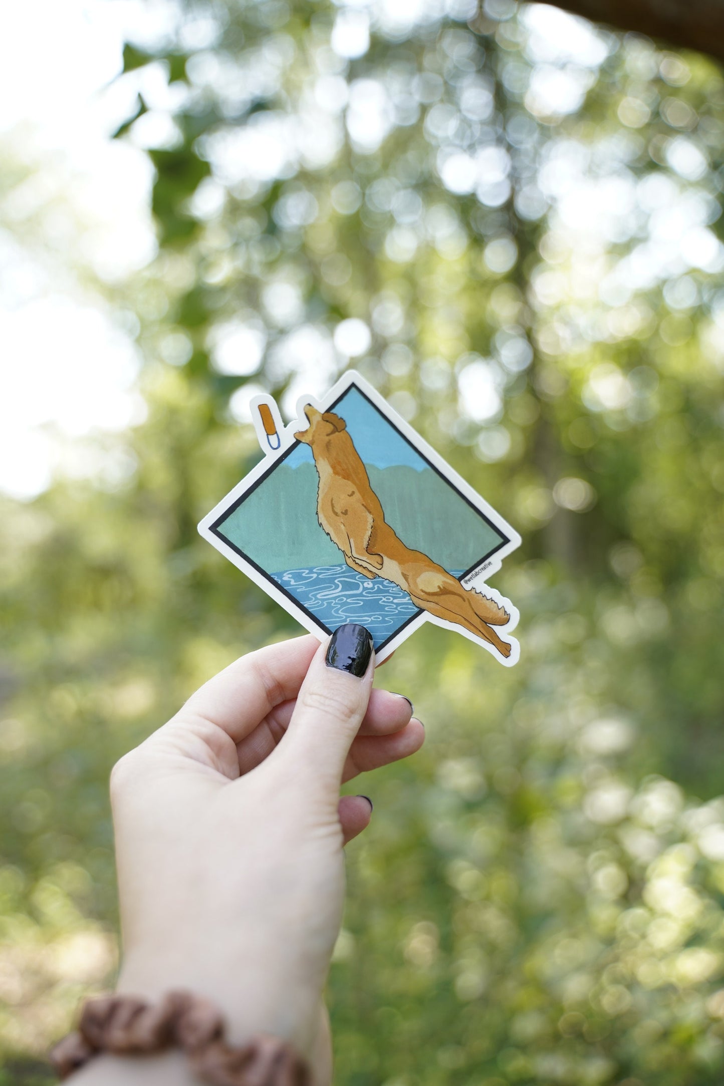 Golden Retriever Dock Diving Retrieving Diamond 4" Die Cut Vinyl Sticker Decal: Durable Matte-Finish
