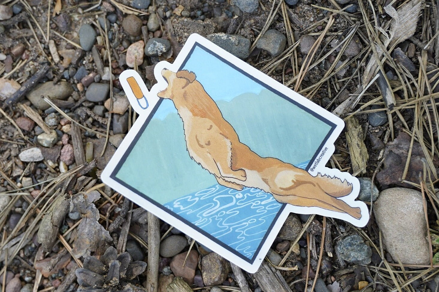 Golden Retriever Dock Diving Retrieving Diamond 4" Die Cut Vinyl Sticker Decal: Durable Matte-Finish