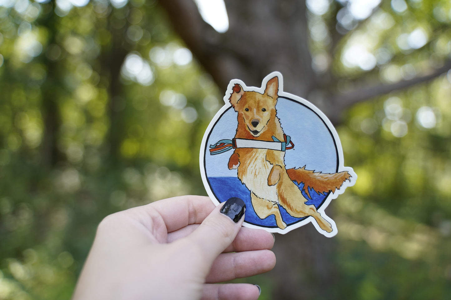 Golden Retriever Dock Diving Retrieving Circle 4" Die Cut Vinyl Sticker Decal: Durable Matte-Finish