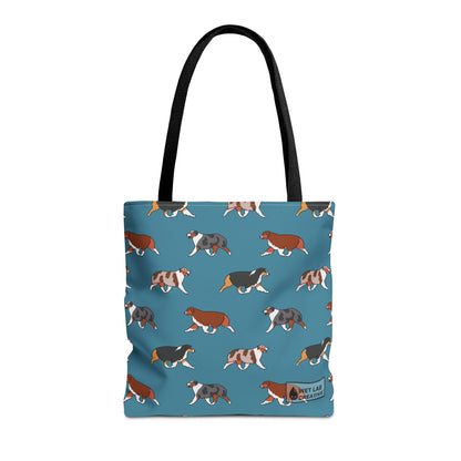 Australian Shepherd Aussie Tote Bag in Dusky Blue N