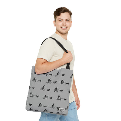 Dryland Mushing Bikejoring Scooterjoring Dog Pattern Tote Bag in Pink Dusky Blue and Grey