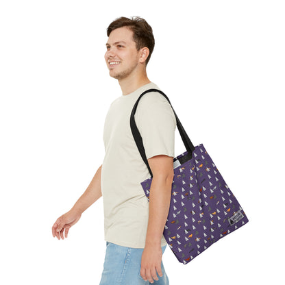 Flyball Dog Pattern Tote Bag in Purple Teal Gray and Dusky Blue