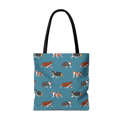 Australian Shepherd Aussie Tote Bag in Dusky Blue N