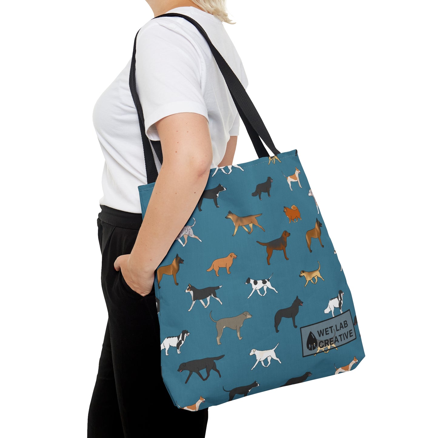 Rescue Dog Pattern Tote Bag in Teal Purple Grey and Dusky Blue