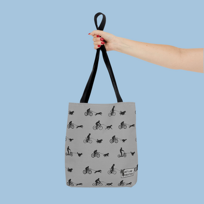 Dryland Mushing Bikejoring Scooterjoring Dog Pattern Tote Bag in Pink Dusky Blue and Grey