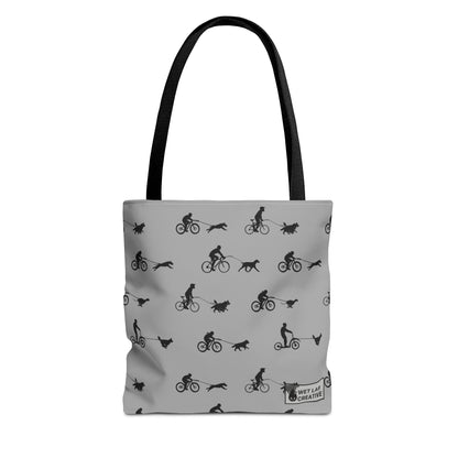 Dryland Mushing Bikejoring Scooterjoring Dog Pattern Tote Bag in Pink Dusky Blue and Grey