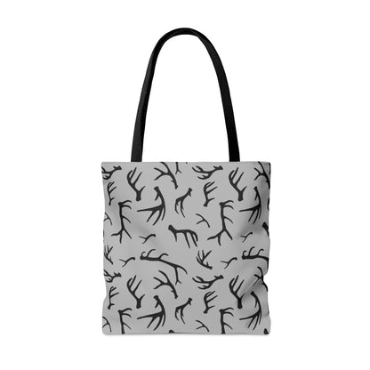 Deer Antler Shed Dog Pattern Tote Bag in Gray Orange Navy and Teal