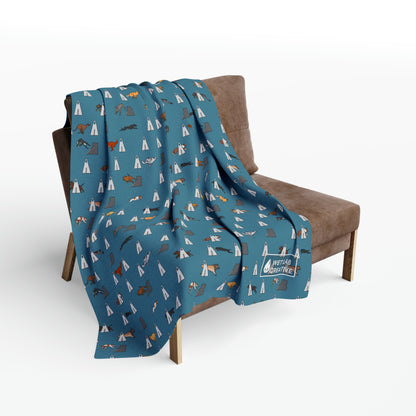 Flyball Arctic Fleece Blanket in Teal Gray Purple and Dusky Blue