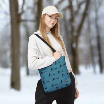 Dryland Mushing Bikejoring Scooterjoring Dog Pattern Tote Bag in Pink Dusky Blue and Grey