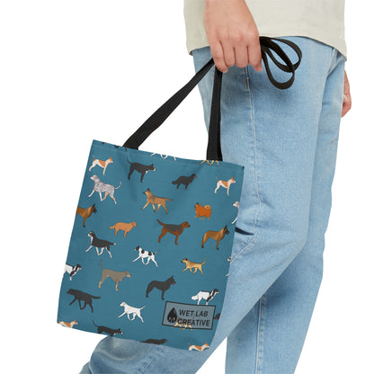 Rescue Dog Pattern Tote Bag in Teal Purple Grey and Dusky Blue