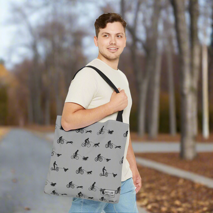 Dryland Mushing Bikejoring Scooterjoring Dog Pattern Tote Bag in Pink Dusky Blue and Grey
