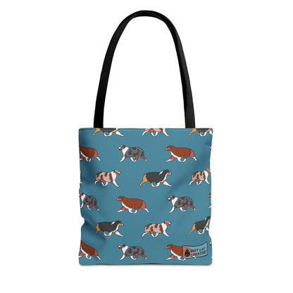 Australian Shepherd Aussie Tote Bag in Dusky Blue N