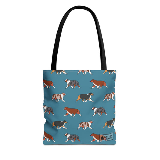 Australian Shepherd Aussie Tote Bag in Dusky Blue N