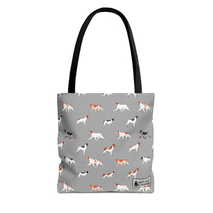 Brittany Breed Dog Pattern Tote Bag in Navy Teal Pink and Gray