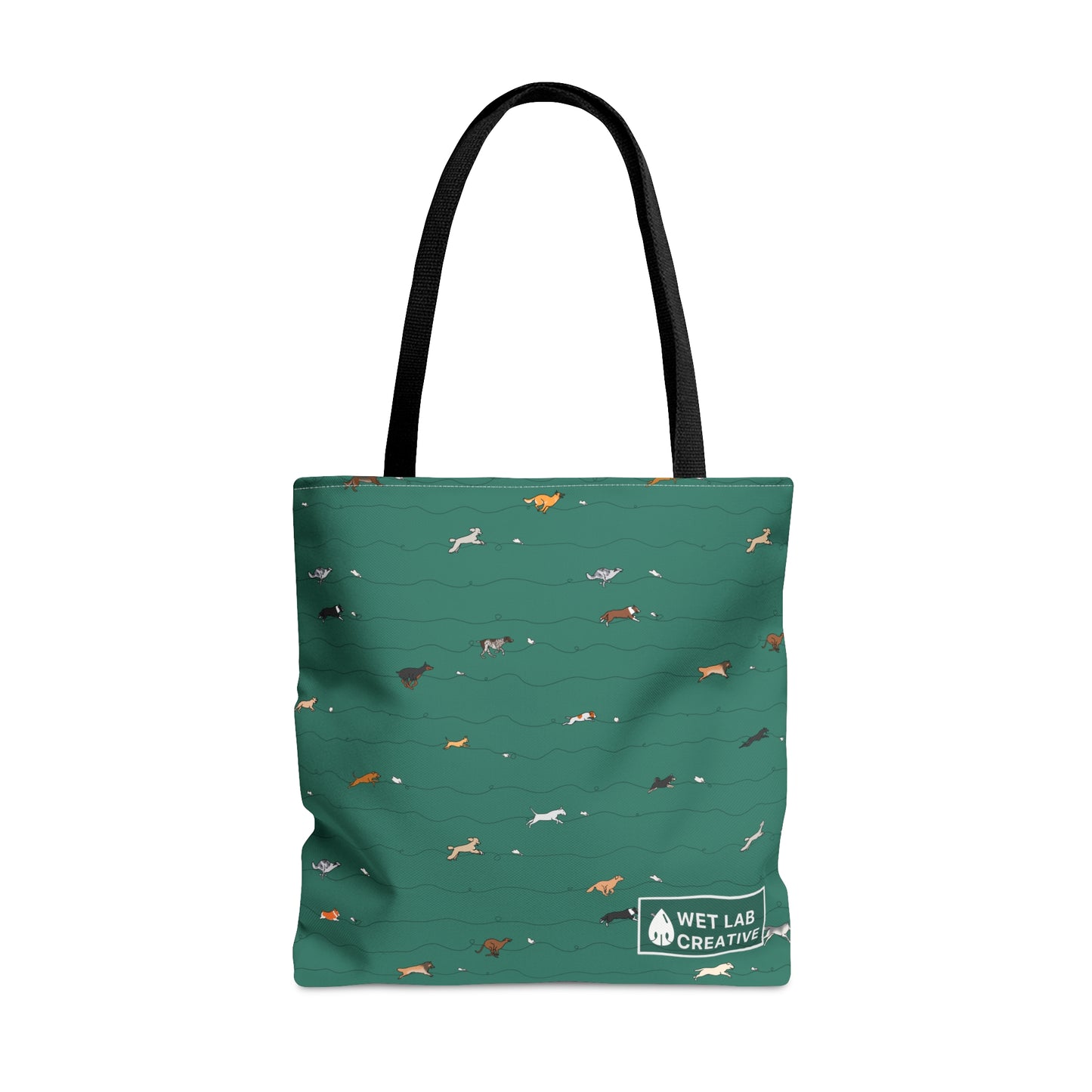 FastCAT Dog Pattern Tote Bag in Teal Gray Lavender and Navy