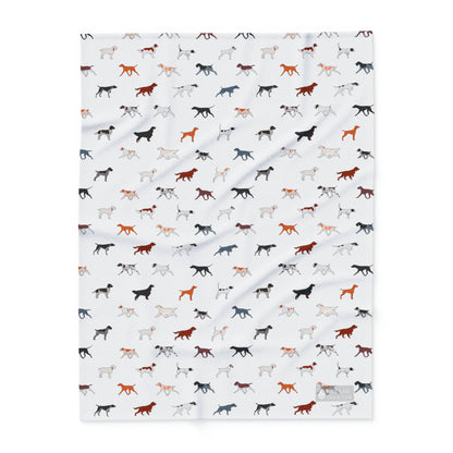 Pointing Breeds Arctic Fleece Blanket in White Teal Navy and Gray