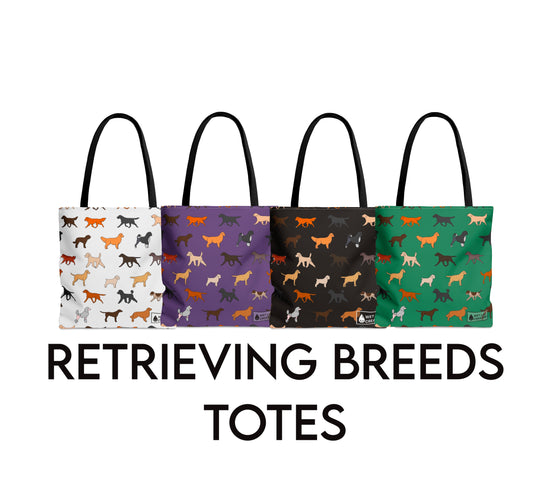 Retrieving Breeds Dog Pattern Tote Bag in White, Purple, Black and Green