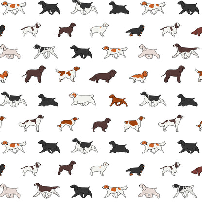 Spaniel Breeds Dog Pattern in White, Grey, Pink and Blue