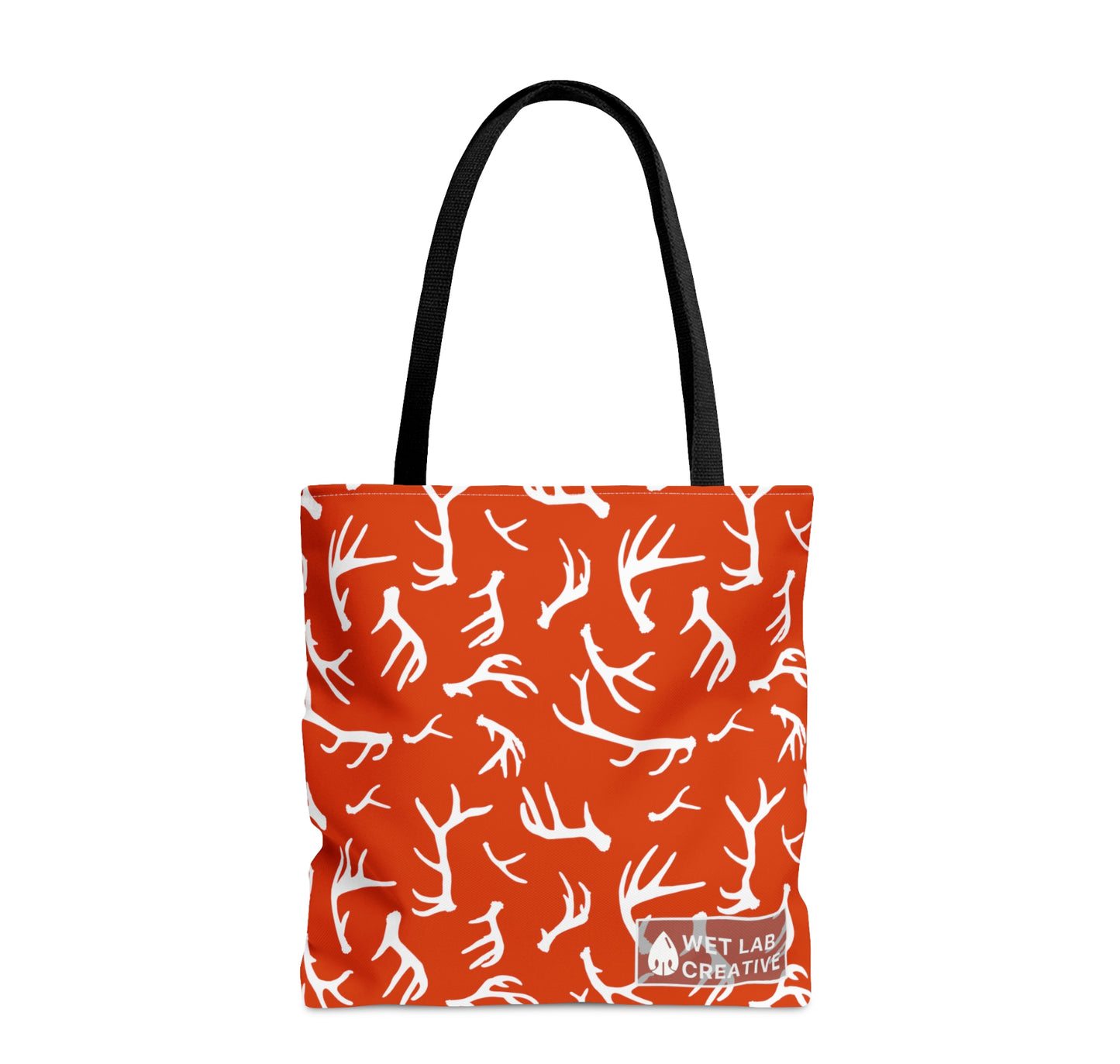 Deer Antler Shed Dog Pattern Tote Bag in Gray Orange Navy and Teal