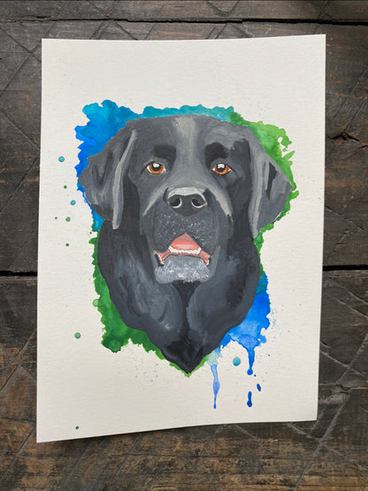 Color Splash Custom Watercolor & Gouache Pet Portrait 5x7"