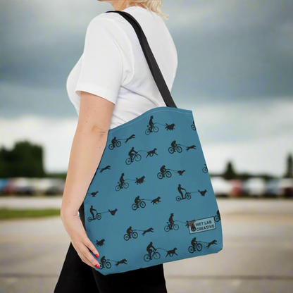 Dryland Mushing Bikejoring Scooterjoring Dog Pattern Tote Bag in Pink Dusky Blue and Grey