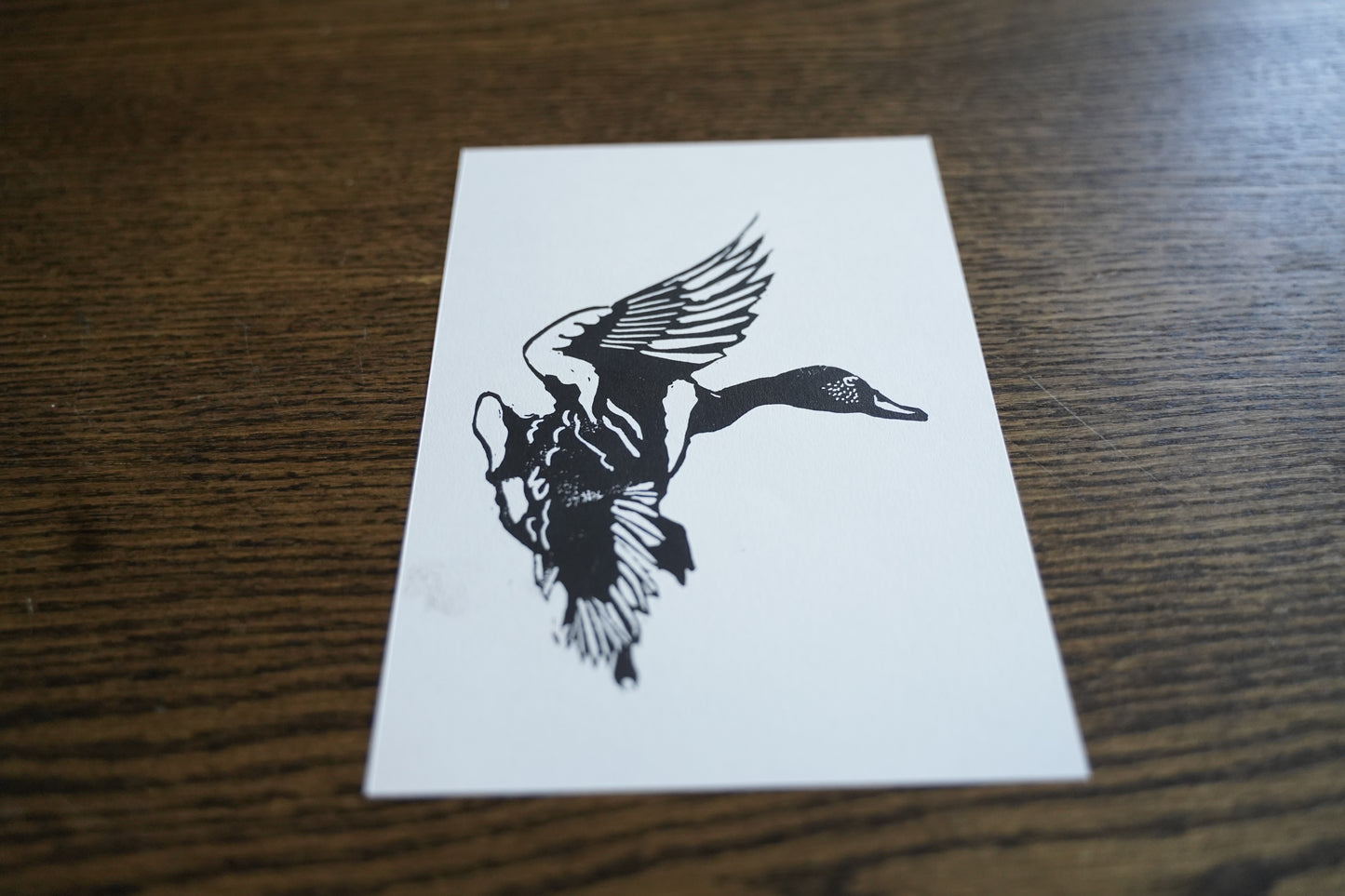 Duck in flight - linocut print