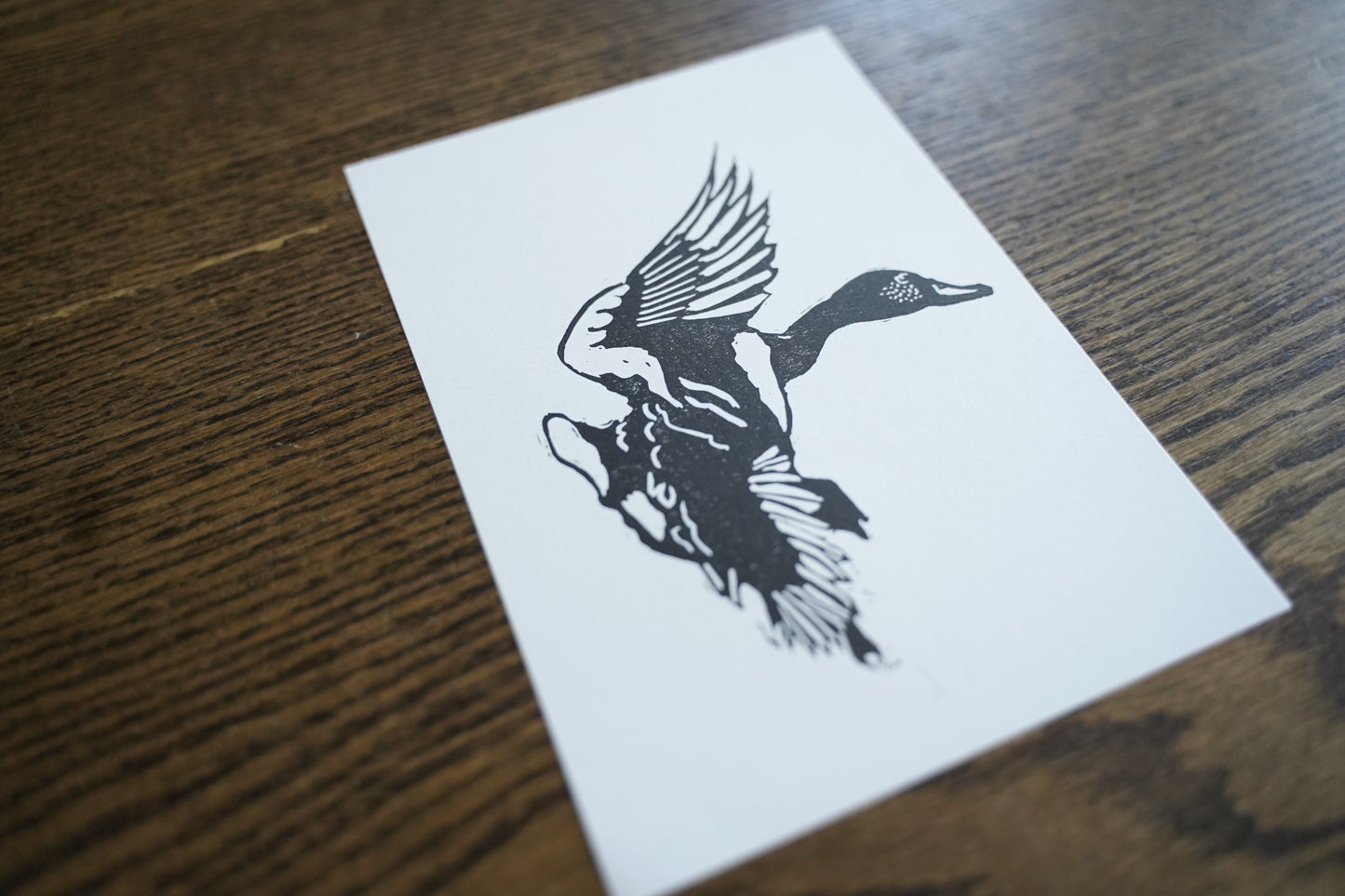 Duck in flight - linocut print