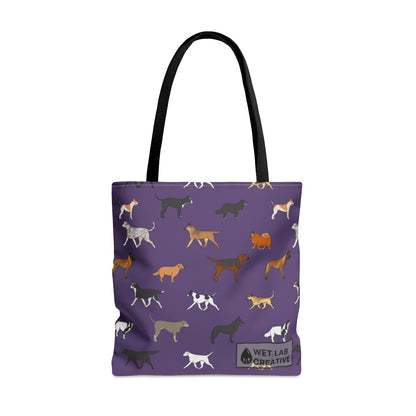 Rescue Dog Pattern Tote Bag in Teal Purple Grey and Dusky Blue