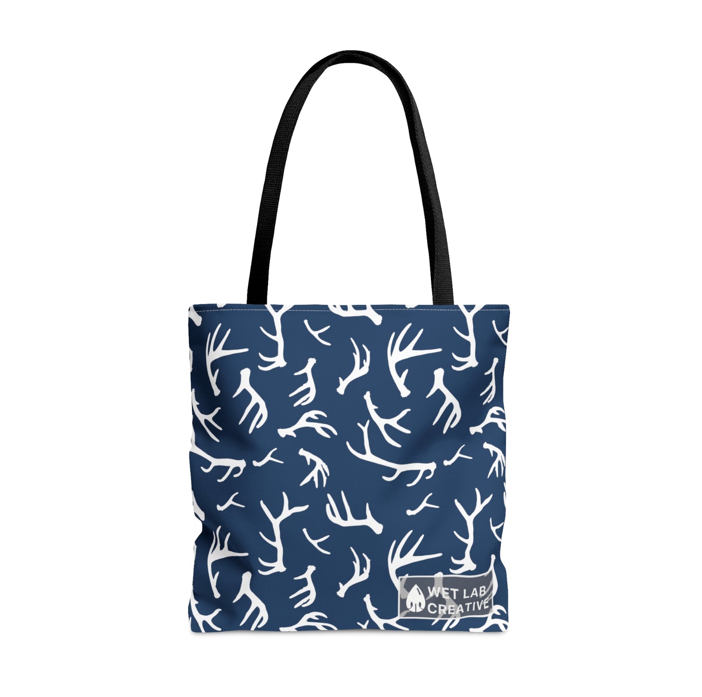 Deer Antler Shed Dog Pattern Tote Bag in Gray Orange Navy and Teal