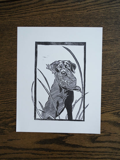 Labrador Holding Chukkar - Linocut Print