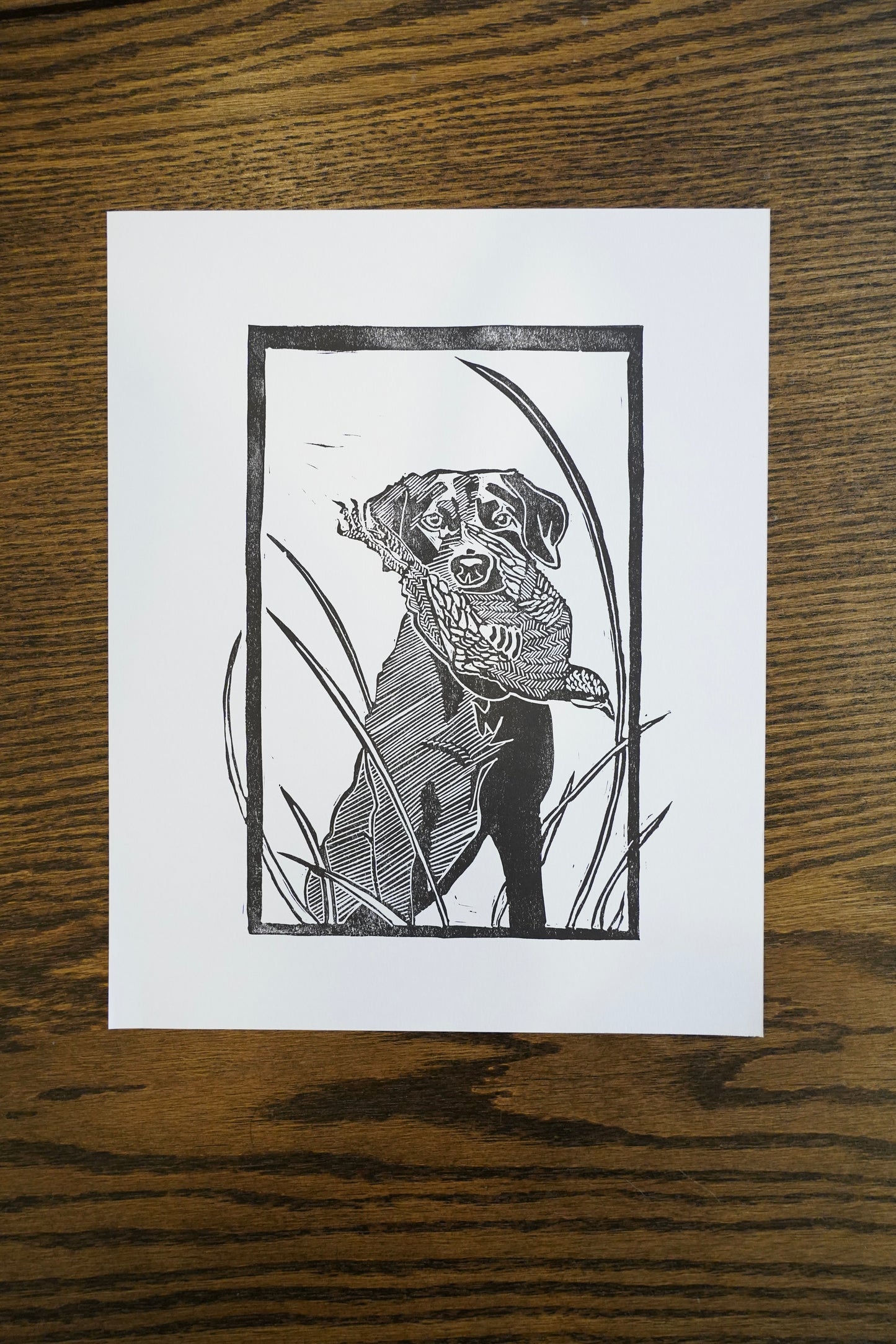 Labrador Holding Chukkar - Linocut Print