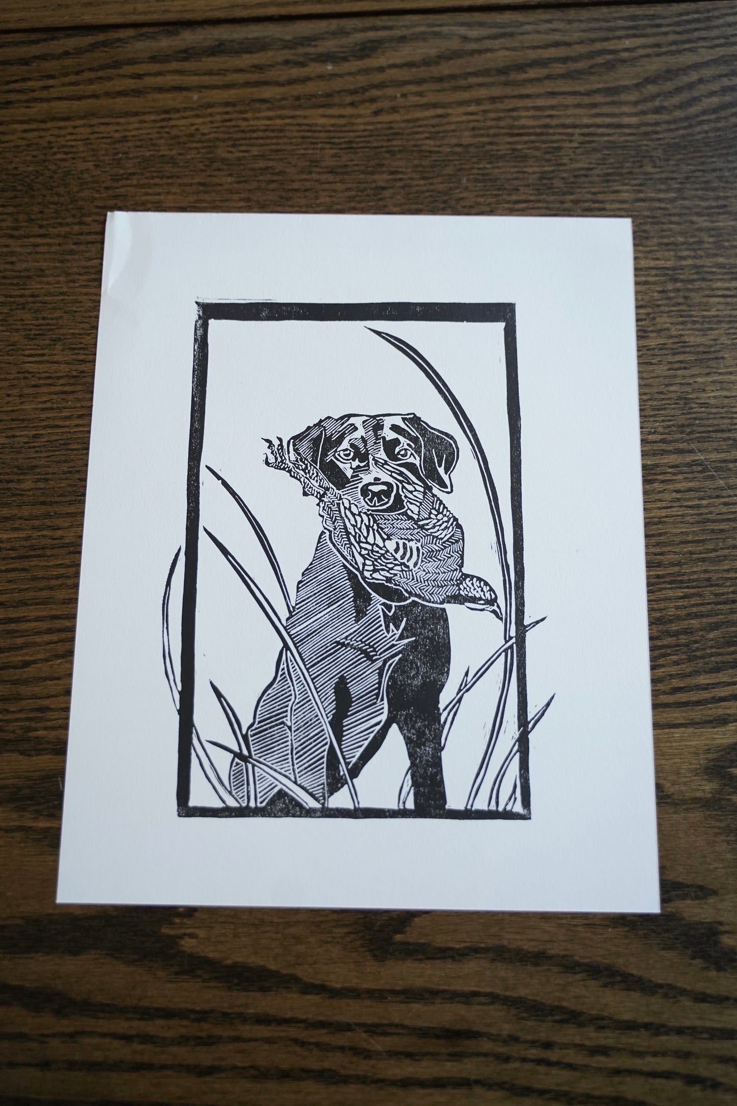 Labrador Holding Chukkar - Linocut Print