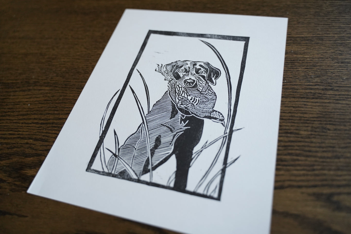 Labrador Holding Chukkar - Linocut Print