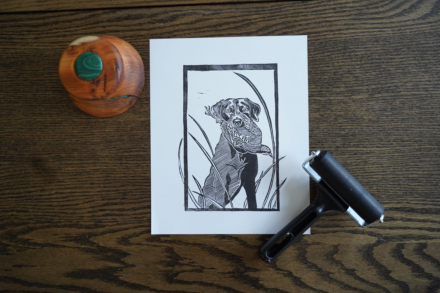 Labrador Holding Chukkar - Linocut Print