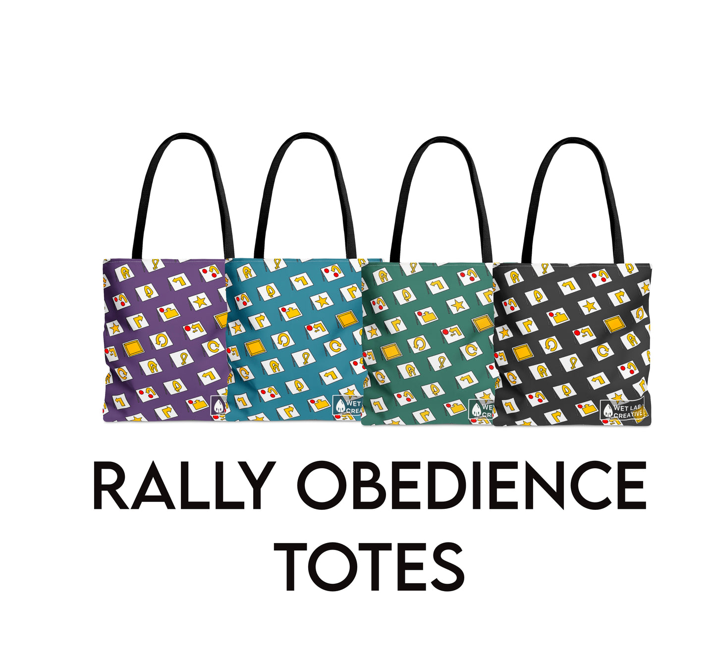 Rally Obedience Dog Pattern Tote Bag in Charcoal, Teal, Purple, Blue