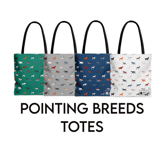 Pointing Breeds Dog Pattern Tote Bag in White, Green, Blue and Grey