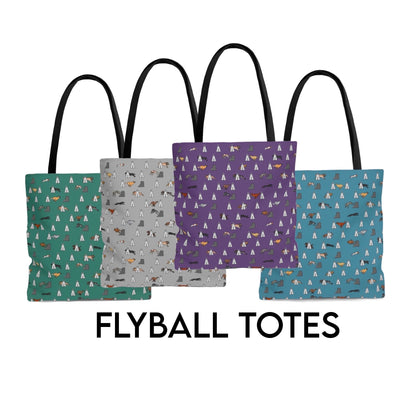 Flyball Dog Pattern Tote Bag in Purple Teal Gray and Dusky Blue