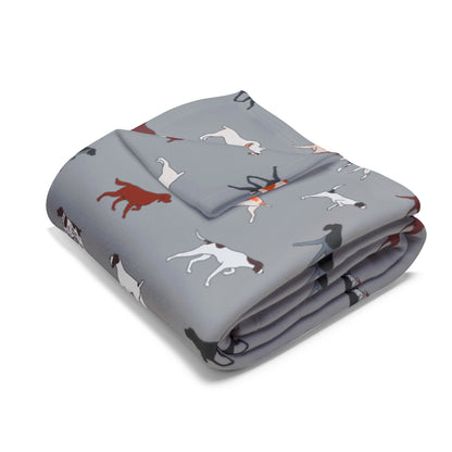 Pointing Breeds Arctic Fleece Blanket in White Teal Navy and Gray