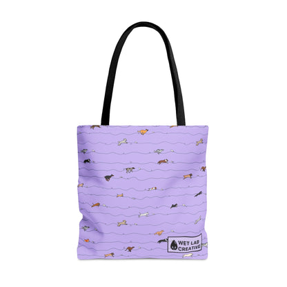 FastCAT Dog Pattern Tote Bag in Teal Gray Lavender and Navy