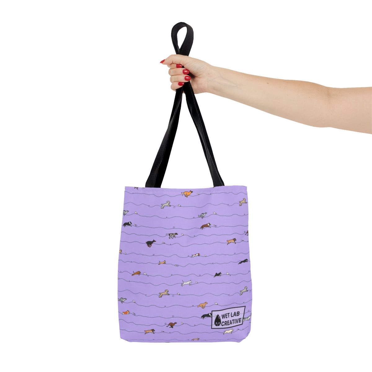 FastCAT Dog Pattern Tote Bag in Teal Gray Lavender and Navy