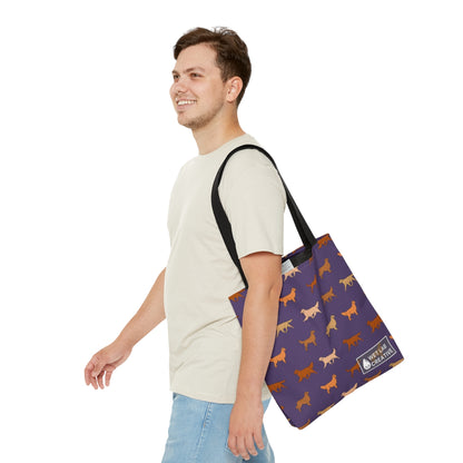 Golden Retriever Breed Dog Pattern Tote Bag in Purple Teal Navy and White