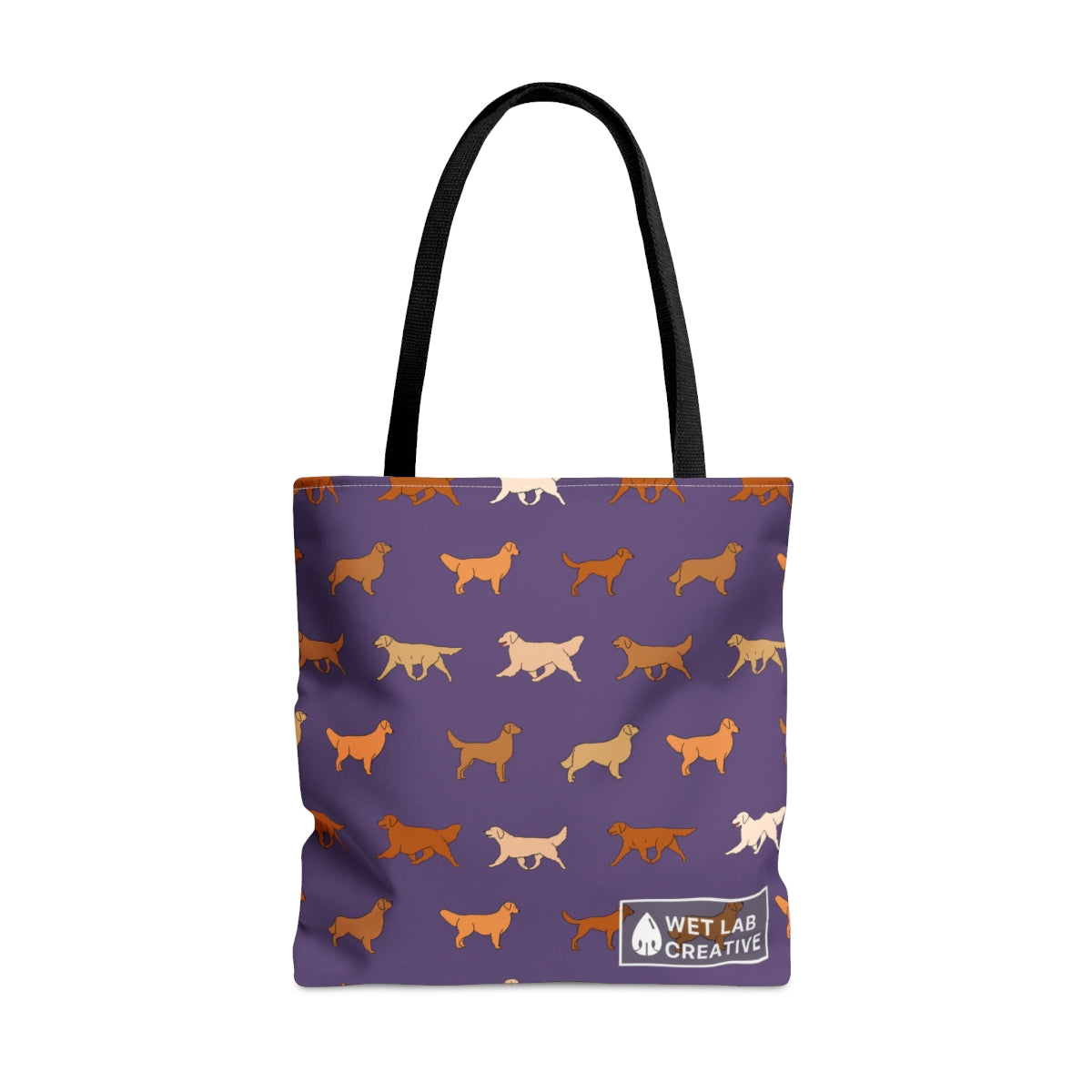 Golden Retriever Breed Dog Pattern Tote Bag in Purple Teal Navy and White