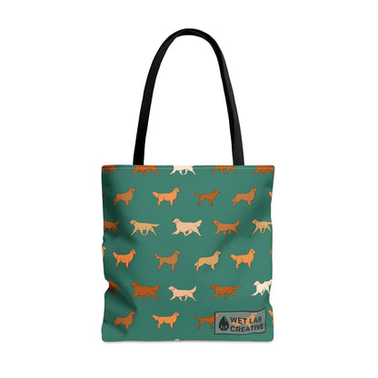 Golden Retriever Breed Dog Pattern Tote Bag in Purple Teal Navy and White