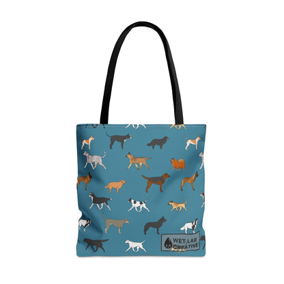 Rescue Dog Pattern Tote Bag in Teal Purple Grey and Dusky Blue