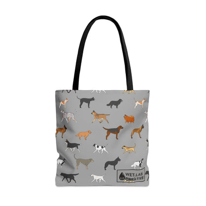 Rescue Dog Pattern Tote Bag in Teal Purple Grey and Dusky Blue