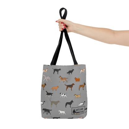 Rescue Dog Pattern Tote Bag in Teal Purple Grey and Dusky Blue