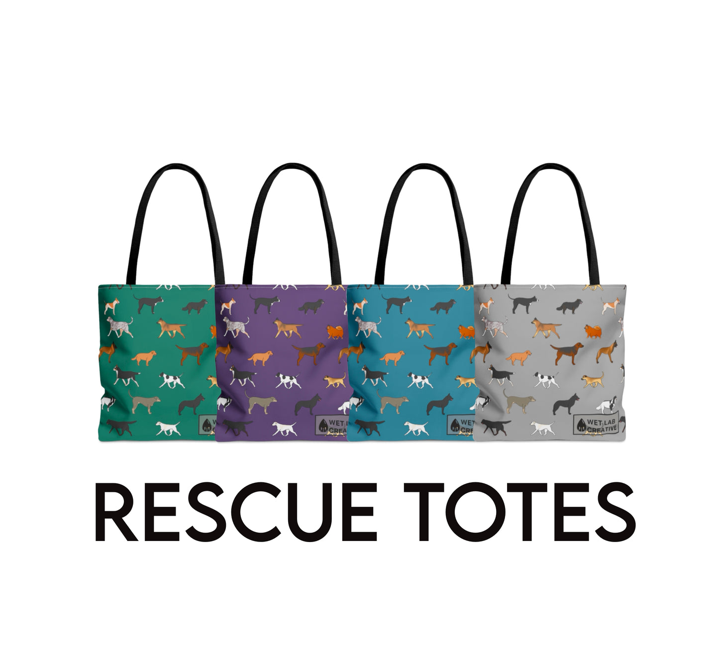 Rescue Dog Pattern Tote Bag in Teal Purple Grey and Dusky Blue