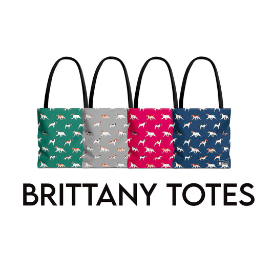 Brittany Breed Dog Pattern Tote Bag in Navy Teal Pink and Gray