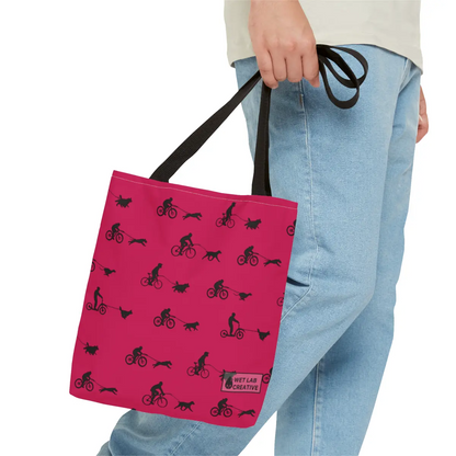 Dryland Mushing Bikejoring Scooterjoring Dog Pattern Tote Bag in Pink Dusky Blue and Grey